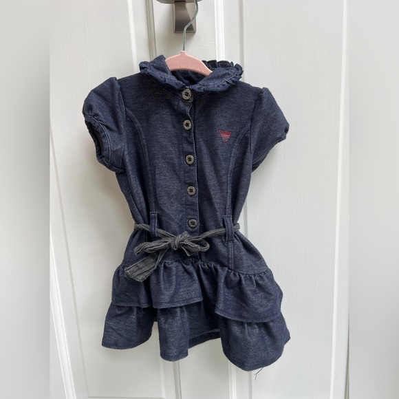 Guess 24M Blue Denim Ruffle Girls Dress - Picture 1 of 7